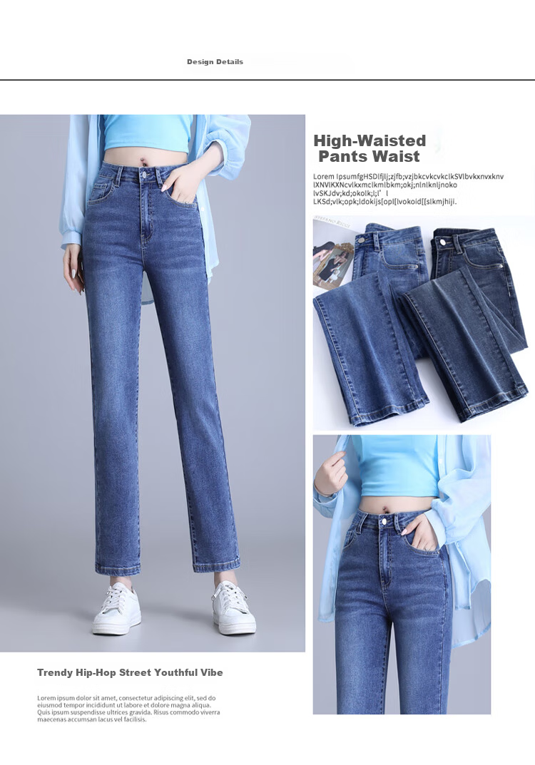 Romon Slimming Cigarette Pants Women's Summer High-Waist Stretch Casual Straight-Leg Cropped Jeans Blue Gray Size 33 3