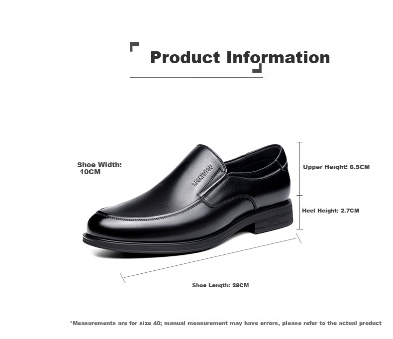 LAORENTOU Men's Business Casual Leather Shoes Spring Autumn Soft Sole First Layer Cowhide Formal Wedding Shoes Dad Shoes LA299 Black Size 39 2