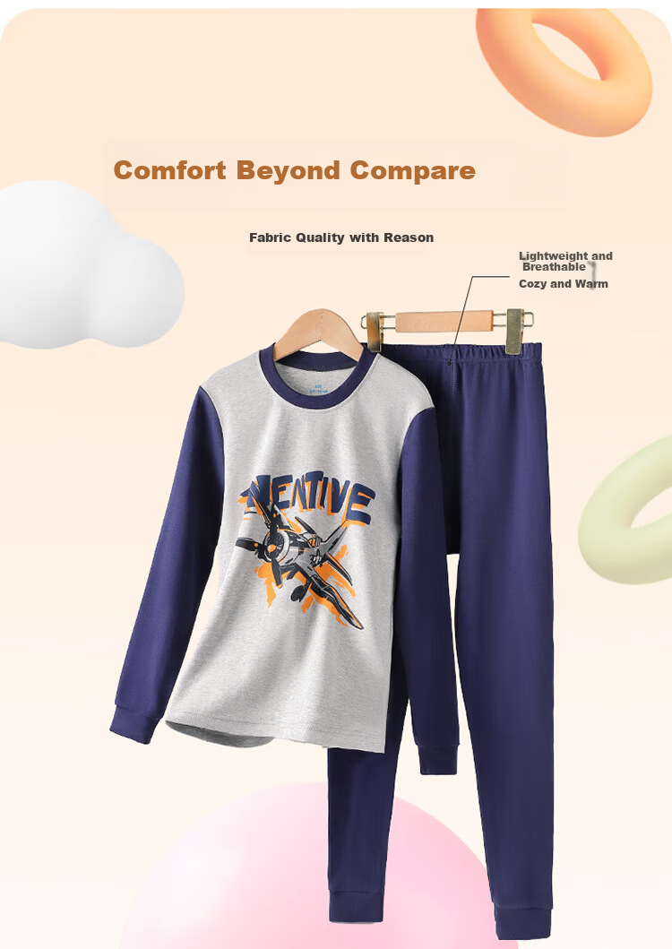 Bingxue Mian Cotton Kids Thermal Underwear Set Boys Pure Cotton Class A Autumn Clothes and Pants 7A Antibacterial Boys Mid to Big Kids Cotton Sweater 4