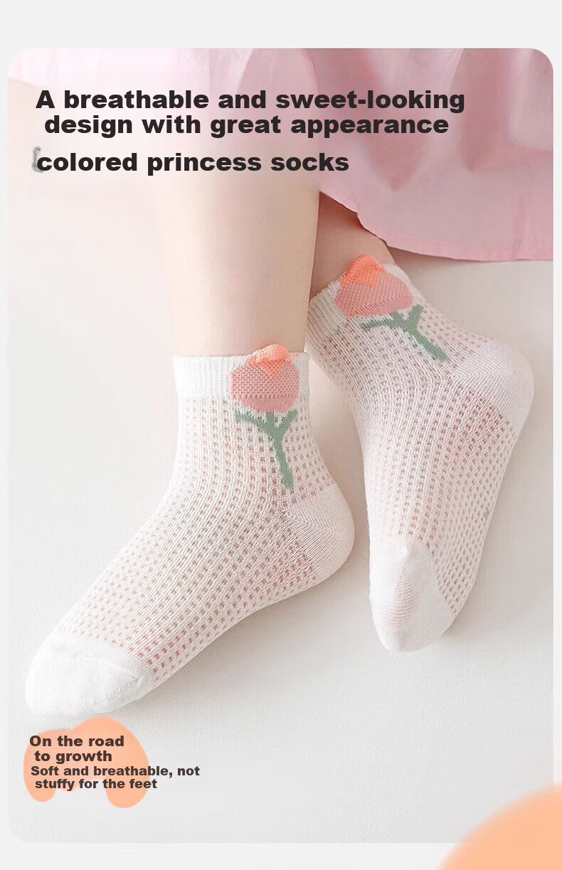 Mianqixiong Children's Socks Summer Thin Pure Cotton Kids Socks Girls Baby Boys Summer Socks Girls Spring Summer Mesh Short Socks 3