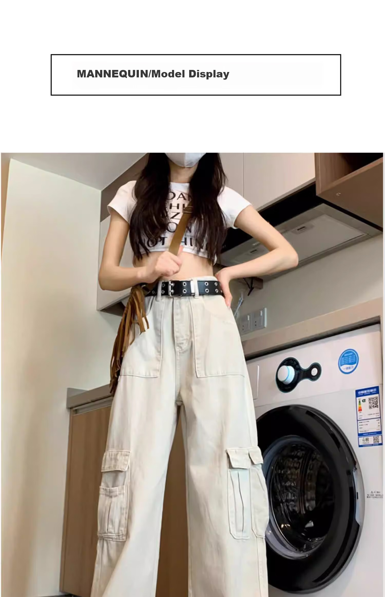 Langsha Women's Jeans 2026 New High-Waist Slim American Workwear White Straight-Leg Wide-Leg Pants for Petite 7