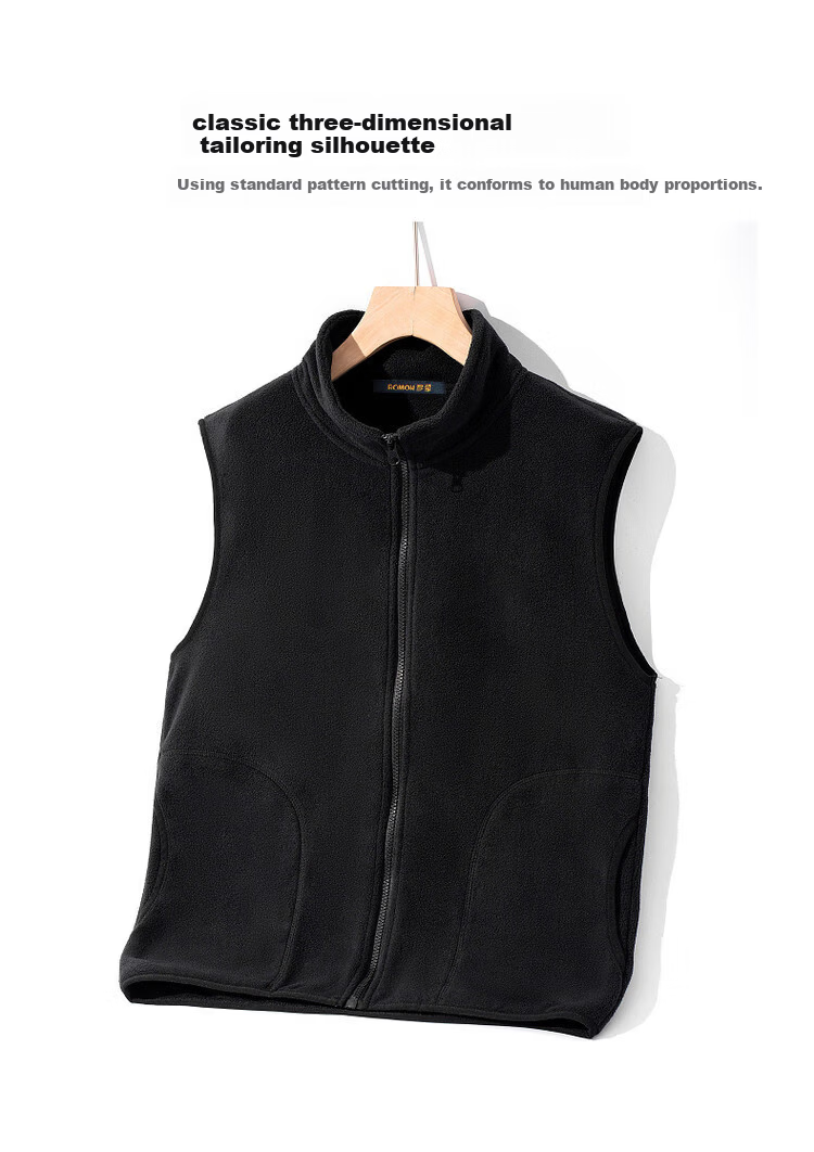 ROMON Double-Sided Fleece Vest Men Simple Solid Color Comfortable Stand Collar Outdoor Casual Cardigan Vest Shirt 3