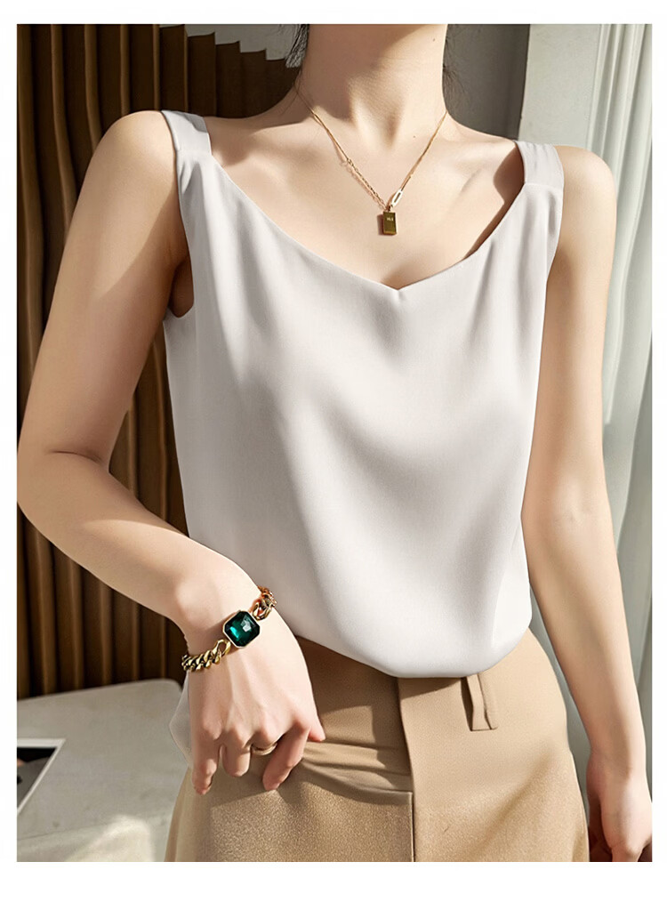 Tingmei Ice Silk Camisole Women's Suit Inner Wear Outer Wear Thin Backless Loose Summer White Top 12