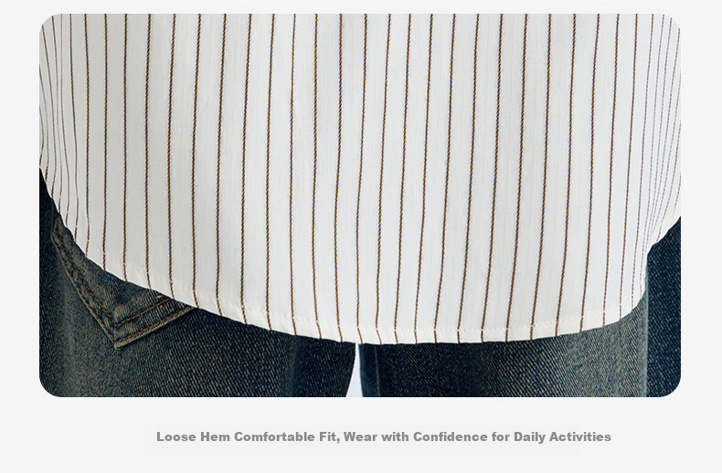 Luomeng Children's White Base Coffee-Colored Long-Sleeve Striped Shirt, Boys' Preppy Style Casual Versatile Spring And Autumn Shirt, White, Size 170 27