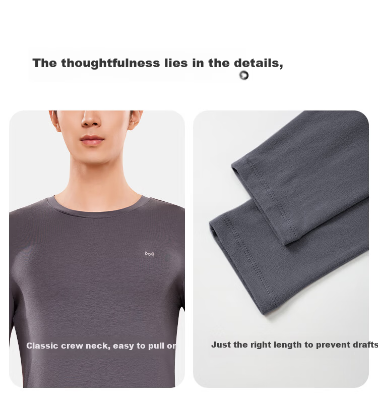 MiiOW [Xinjiang Long-Staple Cotton] Men's Thermal Underwear, Seamless Antibacterial Autumn Top And Bottom, Thin Round Neck Base Layer Set 10
