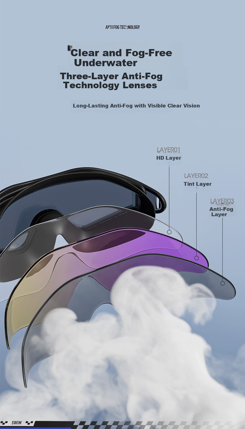 JEEP Women's HD Anti-Fog Waterproof Large Frame Swimming Goggles Men's Prescription Professional Gear Honor Black 500° 5