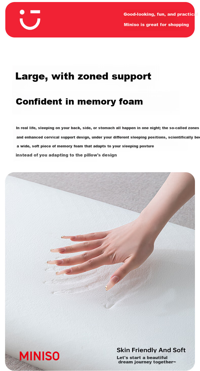 MINISO Deep Sleep Memory Foam Neck Support Pillow Core for Cervical Spondylosis, 10-12cm Thickness 4