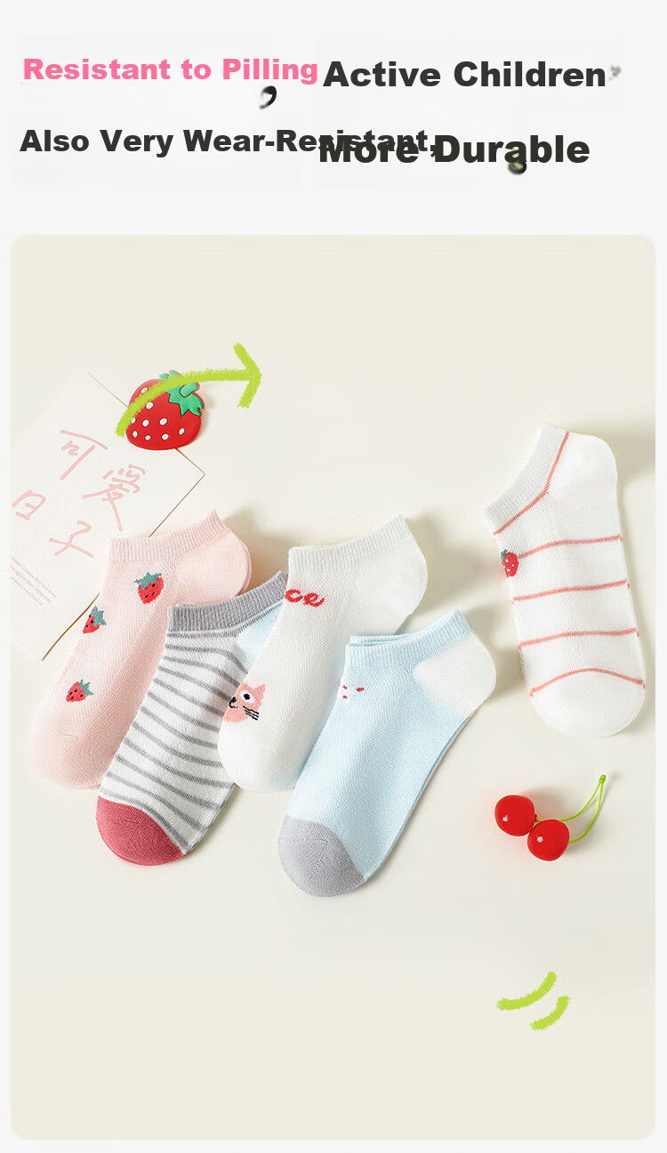 LangSha Kids Socks Spring Summer Thin Comfortable Breathable Mesh Mid-Calf Cotton Socks for Girls Sweet Style 5 Pairs Pack 4