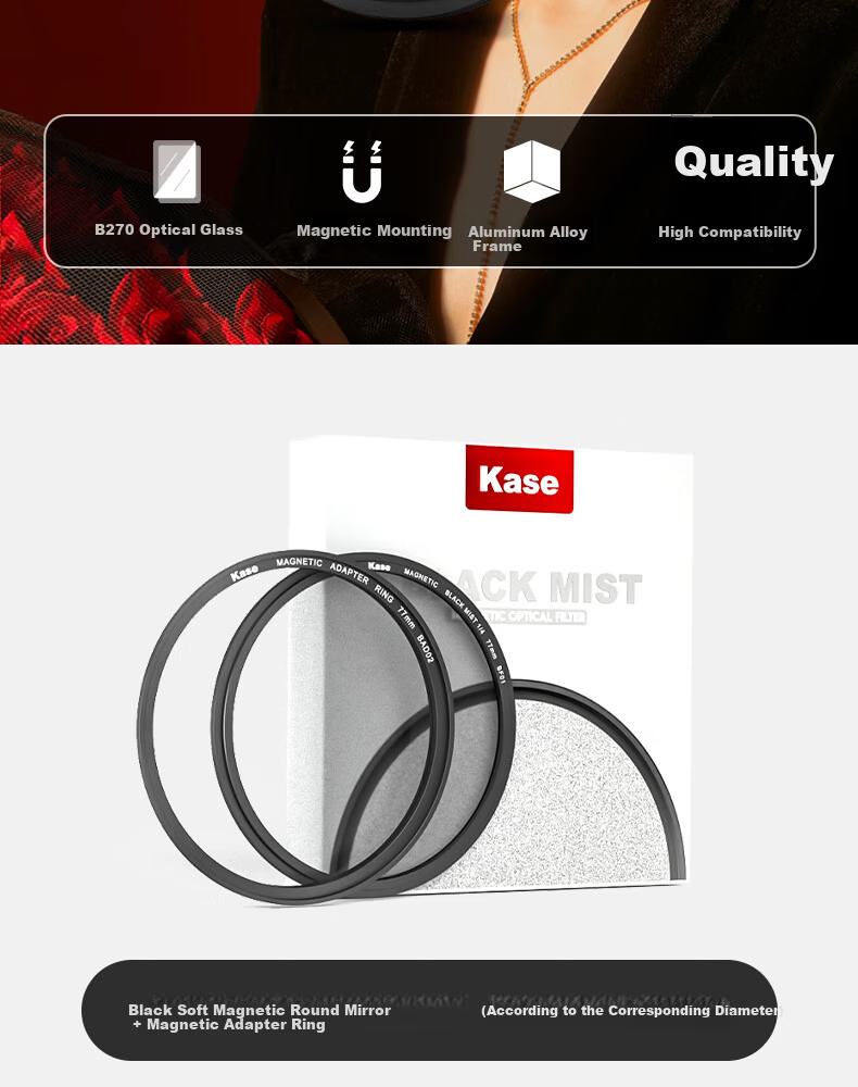 Kase Black Soft Quarter 1/4 67mm Wolverine II Magnetic Soft Focus Filter Diffusion Lens Camera Black Soft Filter Portrait Light Softening Matte Creative 4