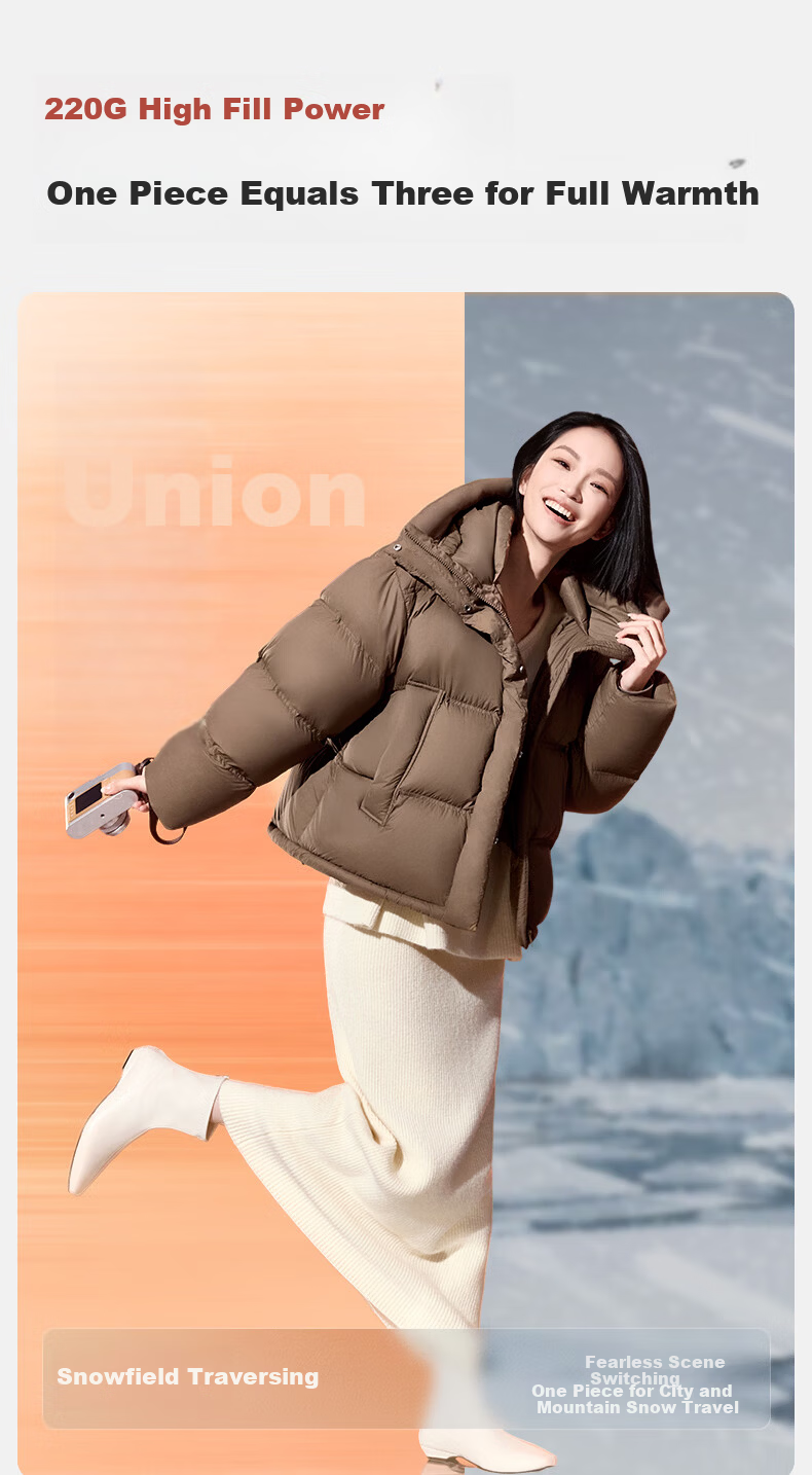 Meilicheng [Tan Jianci Same Style] Women's Down Jacket Warm Winter Goose Down Short Coat 007 Obsidian Black M 10