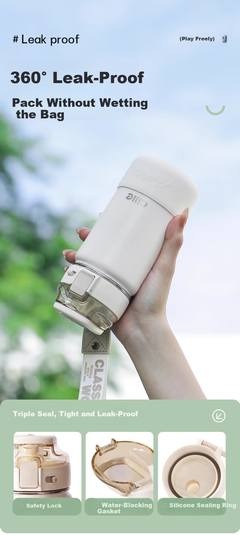 Cille 316 Stainless Steel Insulated Large Capacity Men's Straw Cup Portable Sports Water Bottle Milk Coffee White 600ml 3