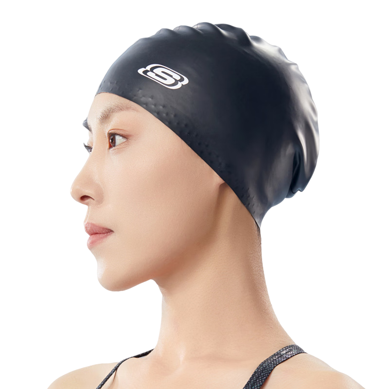 Skechers Silicone Waterproof Oversized Swim Cap for Men and Women, Non-Tight, Adult Long Hair Universal Professional Swimming Cap, Pure White