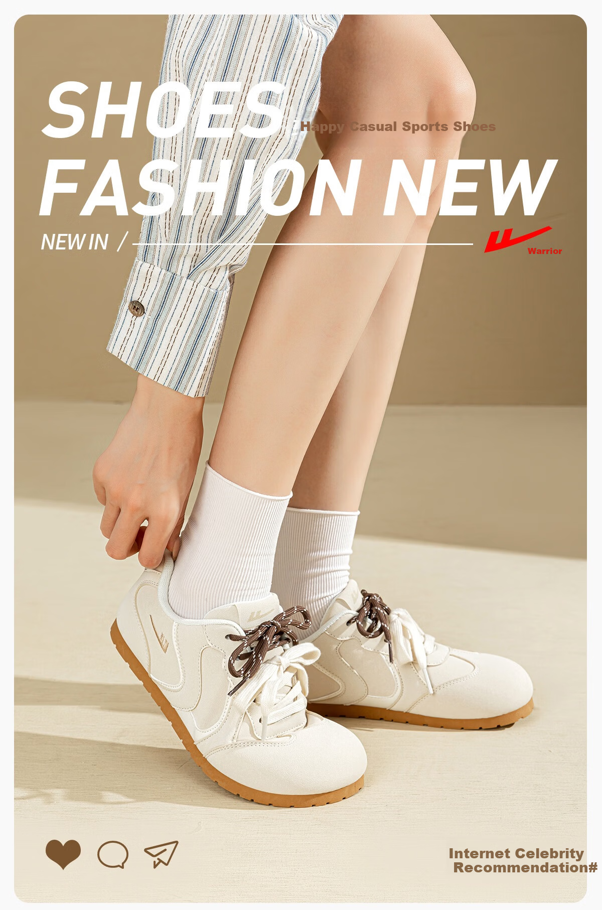 Warrior Women's Casual Ballet Style Sneakers Spring Summer Beige Size 40 Comfortable Soft Sole Fashion Versatile Shoes 1