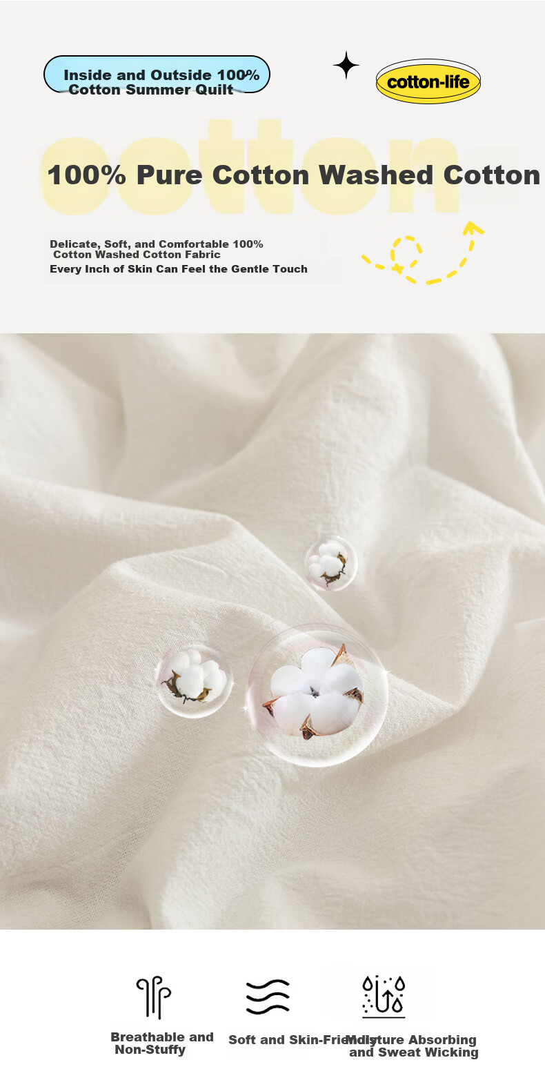 MUJI A-Class All-Cotton Summer Quilt Four-Piece Set Home Air-Conditioned Thin Quilt Bed Sheet Quilt Core 200*230cm 6