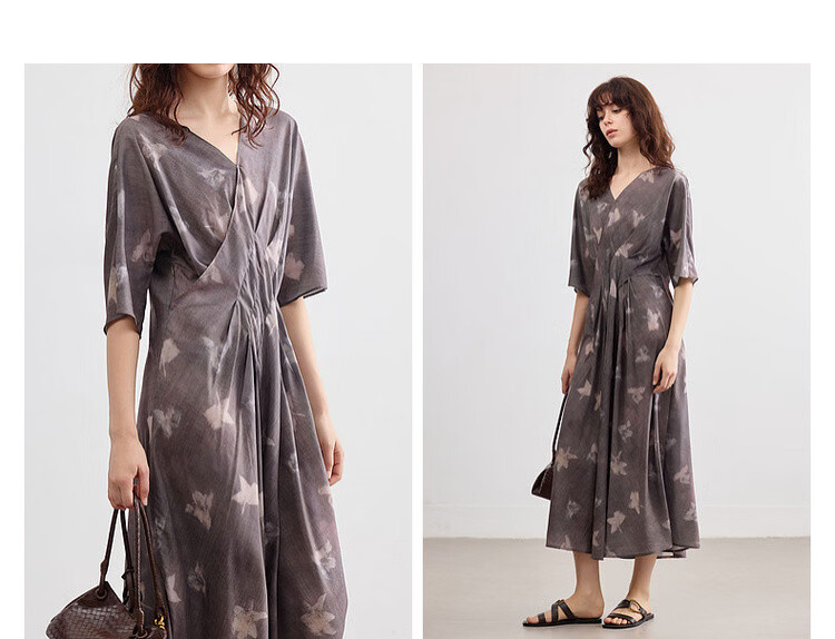 Demana Romantic Supreme Summer Vintage Floral V-Neck Waist-Defined Lightweight Flowing A-Line Mid-Length Dress for Women 7