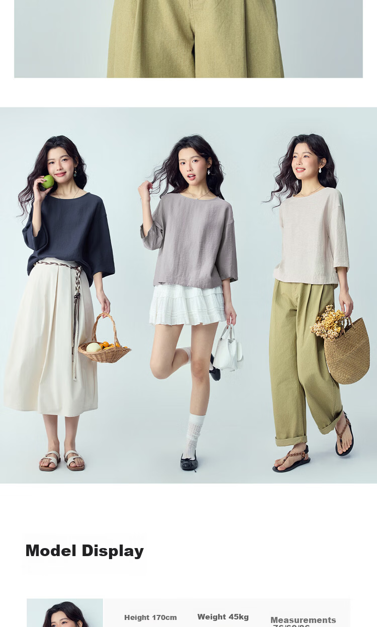 Giordano 2026 Summer New Textured Loose Casual Boat Neck Three-Quarter Sleeve Linen Shirt for Women 13346233 10