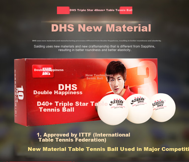 DHS Table Tennis 2-Star Competition Ball, New ABS Material Top, White, Size 40+, Pack of 10 1