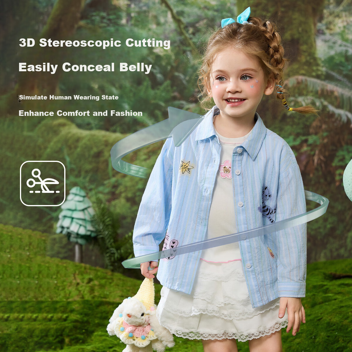 ASK JUNIOR Baby Shirt 26 Spring Girls' Polo Collar Striped Long Sleeve Shirt Jacket Cute Printed Soft Skin-Friendly Top 6