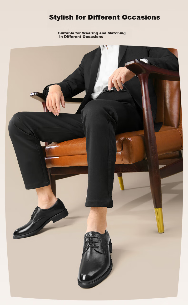 HLA Men's Leather Shoes, Business Genuine Leather Shoes for Men HAAPXM2FAV217, Height-Increasing Style, Size 42 10