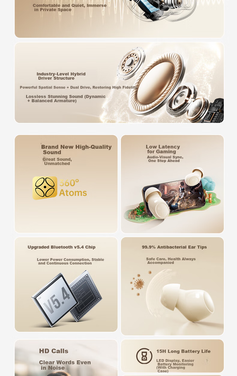 Lenovo Bluetooth Earbuds Bean-Style In-Ear True Wireless Sleep Noise-Cancelling Earphones 2026 New Hot Model Ultra-Long Battery Life Gaming HD Sound Music Headphones EA289 Sakura White 3