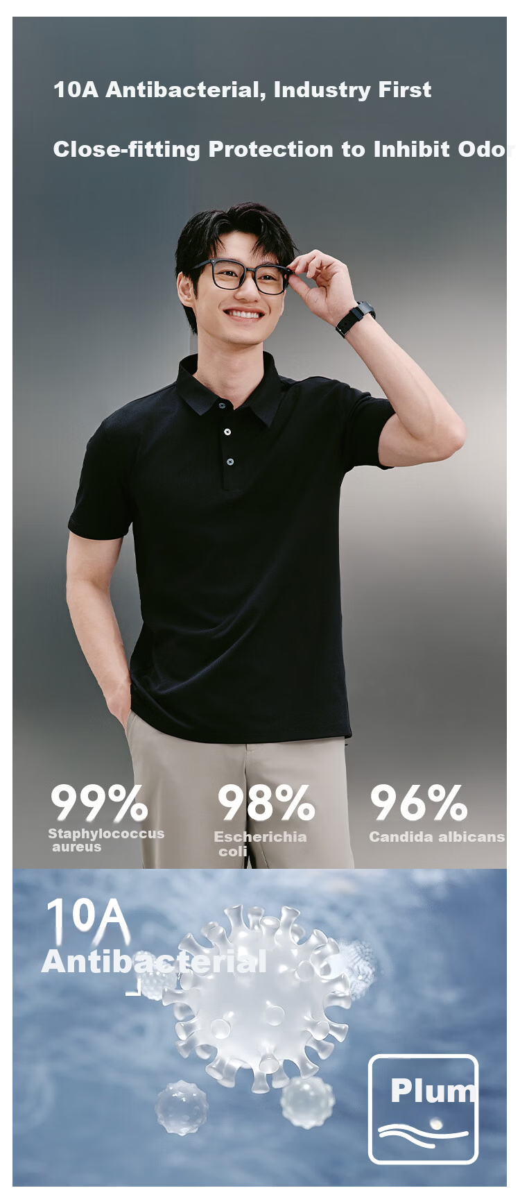 JD Original 300 Sun Protection Quick-Dry Summer Sports T-Shirt, Men's Polo Shirt, Casual Running Short Sleeve, Gray Blue - Upgraded Version, M 10