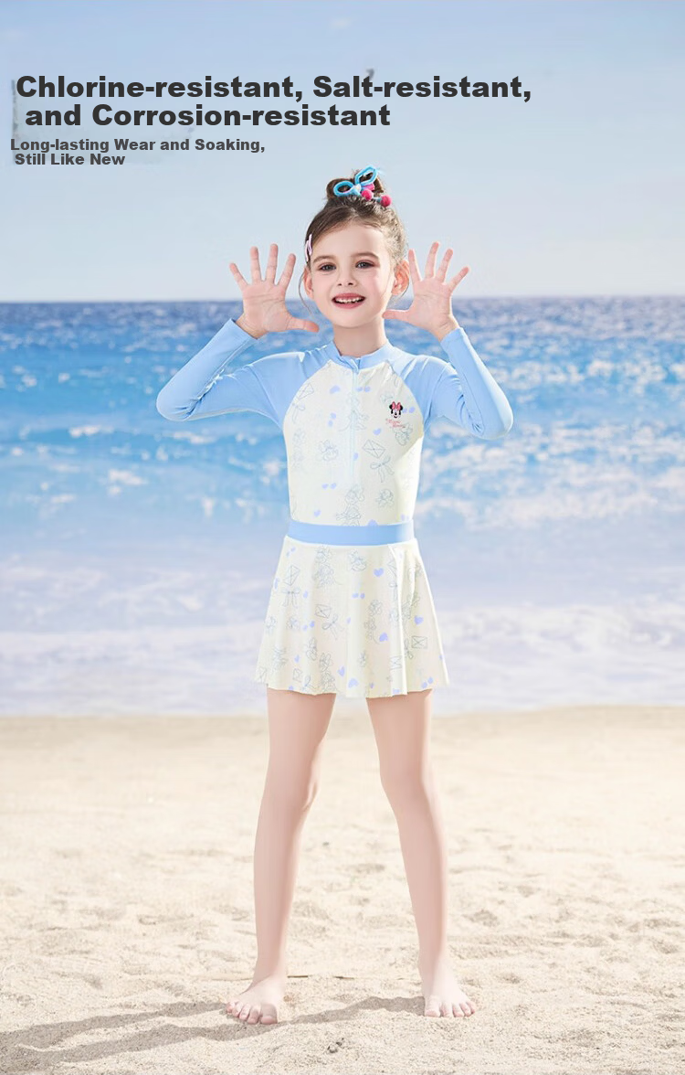 Disney Kids Girls' Swimsuit Long Sleeve Sunscreen One-Piece Swimwear for Ages 6-12 D35363 Blue Size 130 4