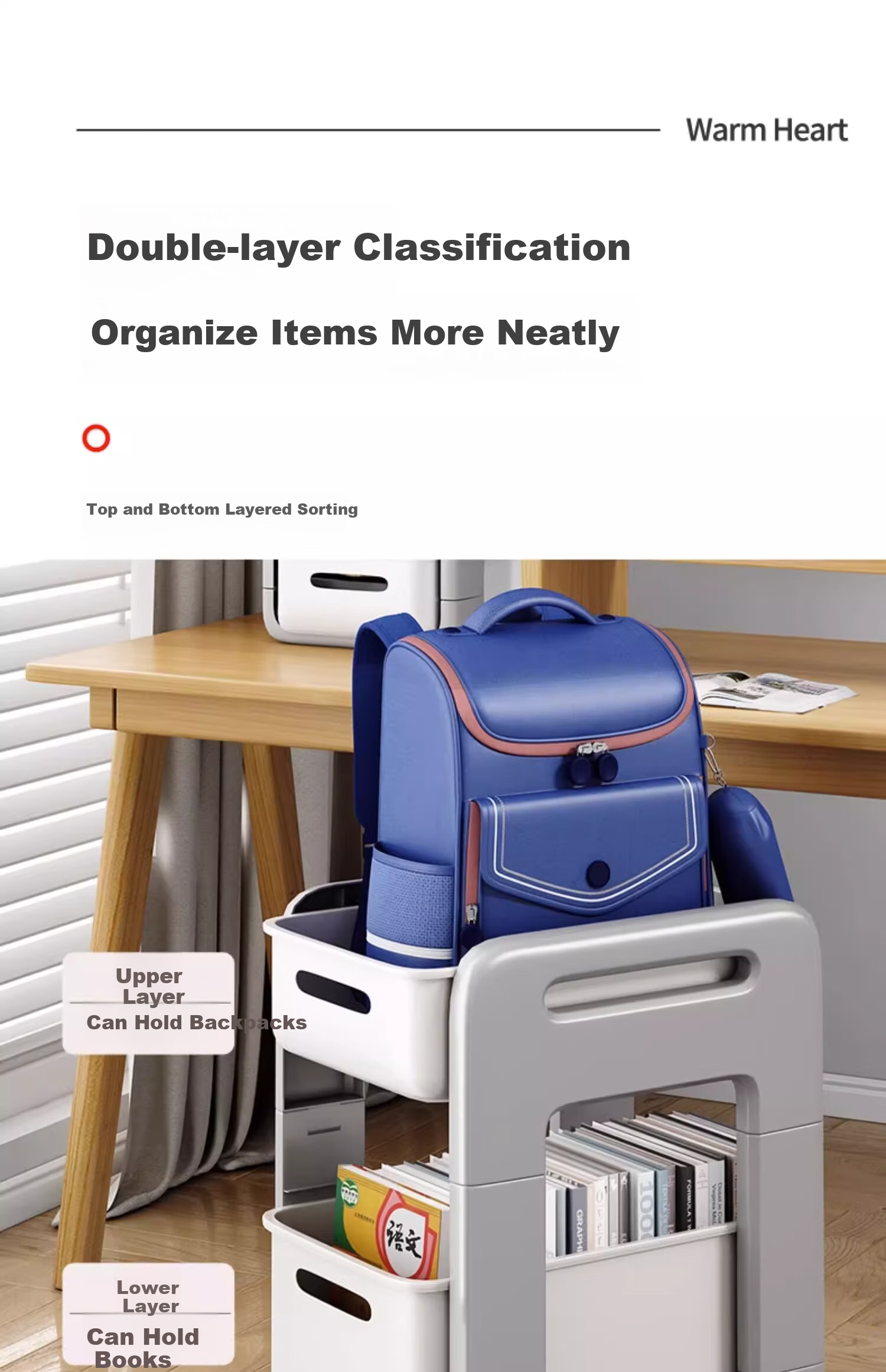 Jiadu Backpack Storage Rack, Movable Cart, Book Organizer, Household Storage Solution, Under-Desk Wheeled Cabinet for Backpacks 9