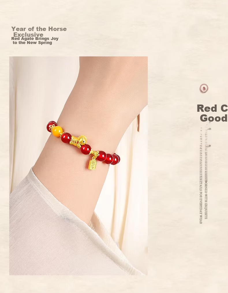 Chow Tai Fook Natural Red Agate Bracelet for Women Wealth Bracelet Zodiac Year Birthday Gift for Girlfriend 18