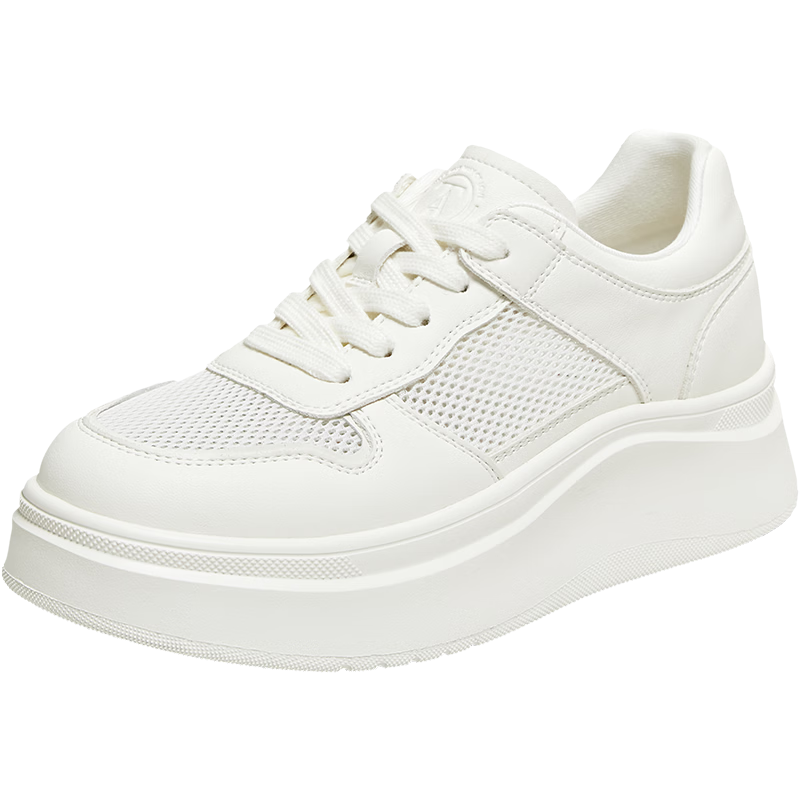 TATA Sun Leyan Women's White Whale Sneakers Thick Sole Casual Shoes Off-White Breathable Mesh Size 36