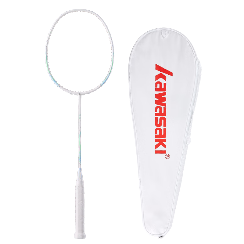 KAWASAKI Full Carbon Badminton Racket Pair 5U Ultra-Light Shining Light Blue + Light Purple (Pre-Strung, Includes 3 Shuttlecocks + 2 Grips)