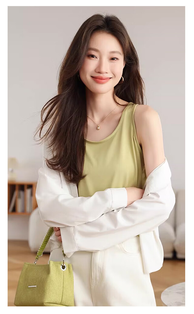 Xueqiman Loose Slimming Camisole Women's Base Layer Side Coverage Versatile Sleeveless T-Shirt White 4