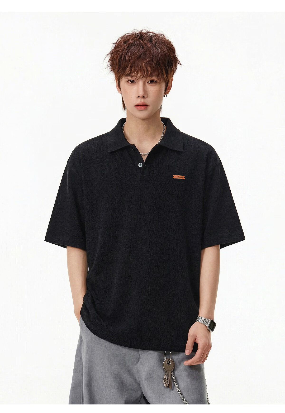 POUM Japanese Style Trendy Men's Polo Shirt Short Sleeve Summer Premium Texture Casual T-Shirt MP7201 Off-White M 8
