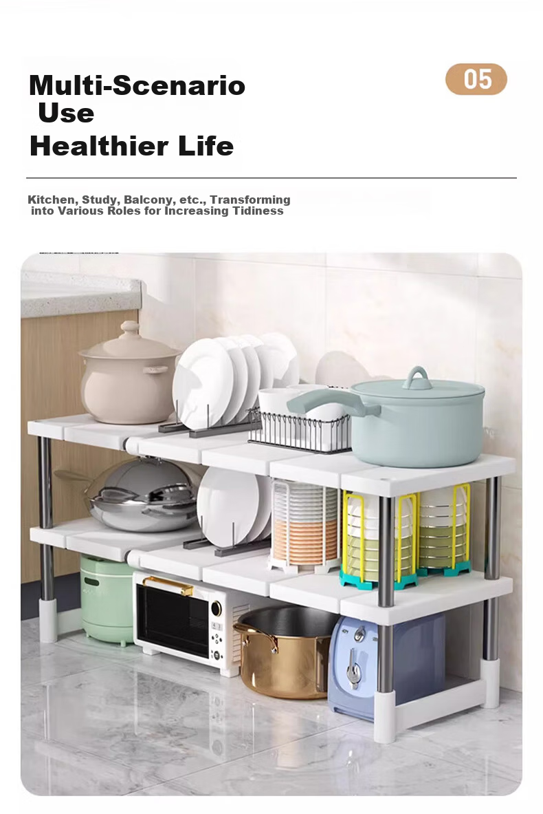 ZhaiQingSong Kitchen Sink Multifunctional Expandable Stainless Steel Cabinet Storage Rack Single Layer Pot Rack 7