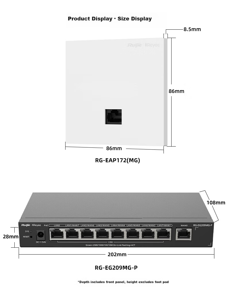 Ruijie WiFi7 2.5G Wireless AP Panel Kit 3600M 1-to-4 Whole Home Router AC+AP Networking Large Apartment RG-EG209MG-P+RG-EAP172(MG)*4 11