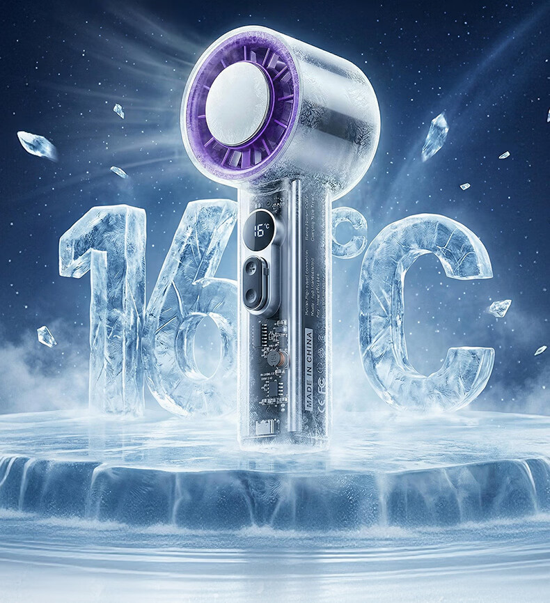 CHIGO Handheld Mini Fan Cooling Ice Compress High-Speed Powerful Small Fan Semiconductor Ice Compress Outdoor Cooling Mini USB Rechargeable Long Battery Life Dorm Use 15
