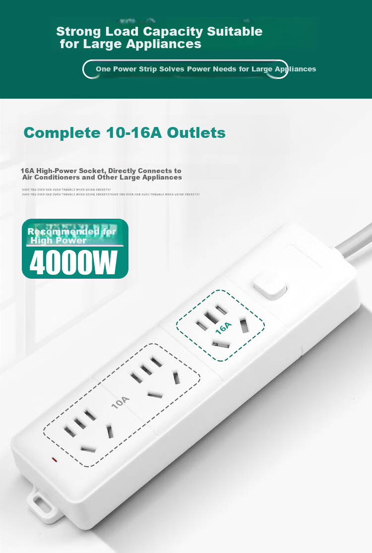 Sushiermo [10A to 16A High Power] 4kW Master Control Power Strip 3 Outlets 1.8m Cable for Air Conditioner/Water Heater/Electric Heater High Power Safe Electricity Use 4