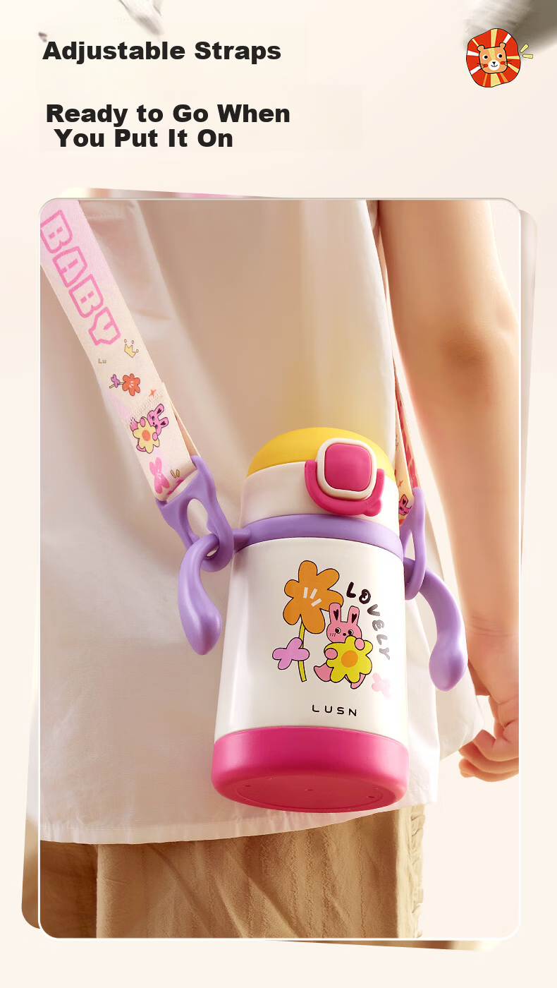 LUSN Kids Insulated Straw Cup Baby Sippy Cup Infant Drinking Cup Baby Bottle Kindergarten 316L Stainless Steel Water Bottle 12