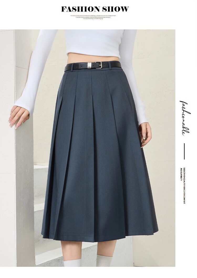 TUCANO Women's High-Waist A-Line Skirt, Mid-Length, Slimming, Simple Versatile Pleated Skirt, Off-White, XL 17