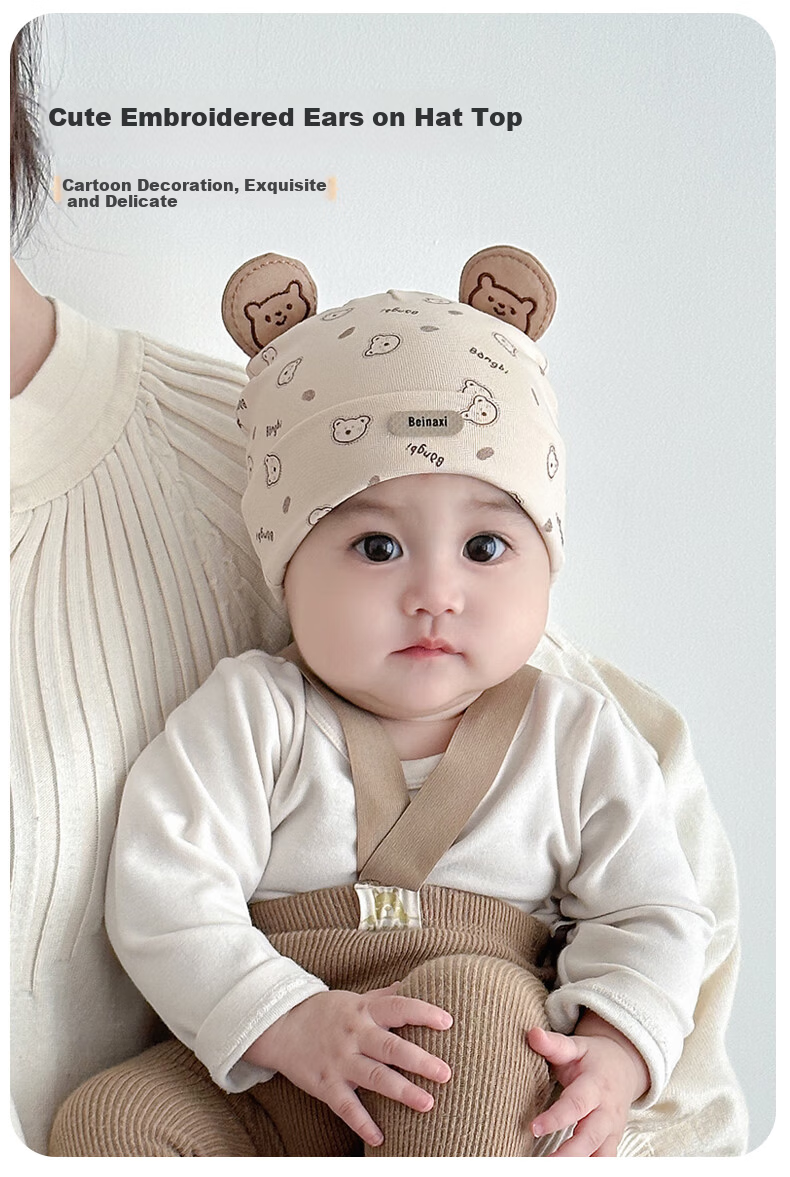 Benaxi Baby Hat Spring and Autumn Thin Newborn Soft Spot Cap Winter Ear Protection Pullover Cap Fetal Hat for Boys 11