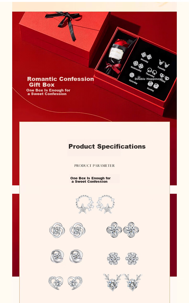 Chow Tai Fook Weekly Light Luxury High-End Silver Stud Earrings for Women Gift Box Birthday Present for Girlfriend 16
