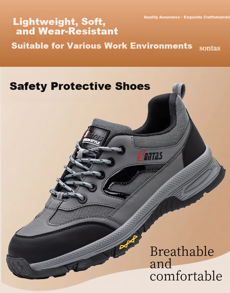 SONTAS Men's Summer Breathable Safety Shoes Anti-Smash Anti-Puncture Steel Plate Steel Toe Lightweight Ultra-Soft Work Insulated Comfortable Ultra-Light Gray Four Seasons - Anti-Smash Anti-Puncture In 2