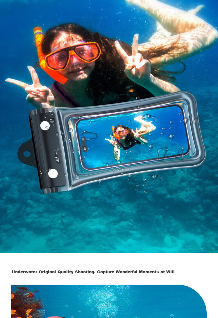 Beiyipin Transparent Waterproof Phone Pouch Touchscreen Swimming Beach Floating Water Park Sealed Lanyard Airbag Phone Case Neck Hanging Waterproof Rainproof Hot Spring Deep Diving Sealed Bag 14