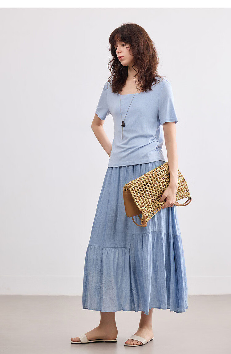 Demana [Forest Style Wardrobe] Summer Artistic Wrinkled Washed Tie-Dye Elastic Waist Slimming Mid-Length Skirt for Women 20