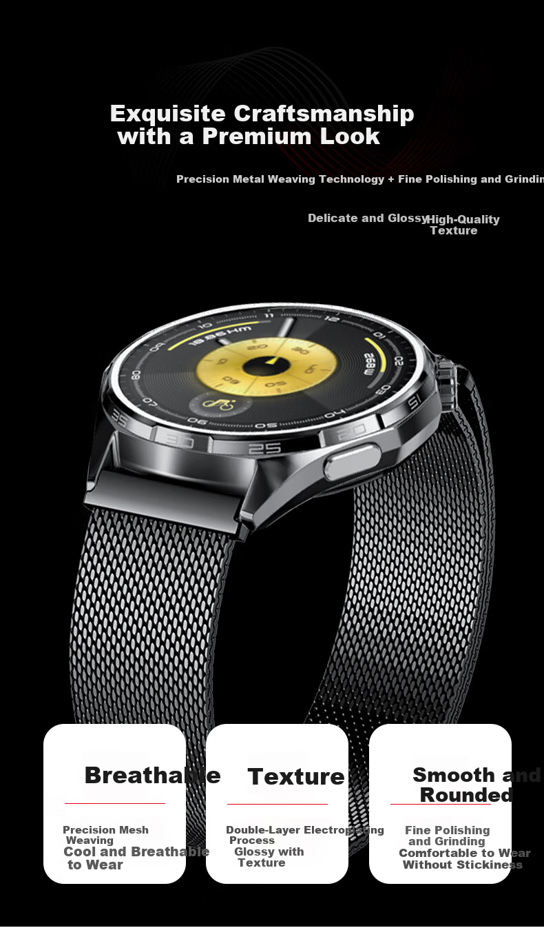Competitor Milanese Stainless Steel Magnetic Strap for Huawei GT6/GT6 Pro/GT5/GT4/GT3 Pro Watch, Breathable Metal Band for Men, 46mm Business Wristband 4