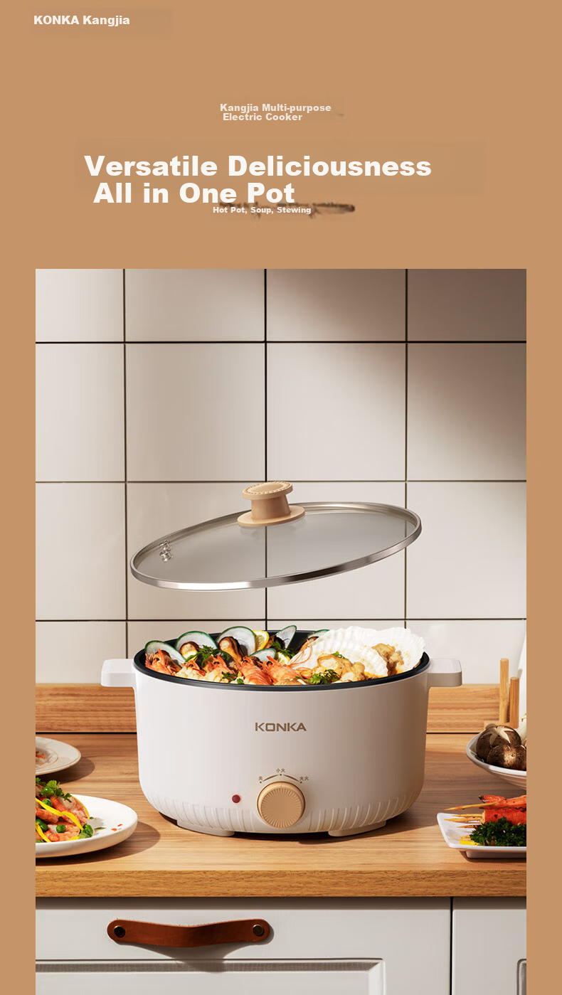 KONKA Electric Hot Pot 3.5L Multifunctional Household Electric Cooker Non-stick Hot Pot Dormitory Cooking Pot Noodle Cooker KZG-WHP3511 1