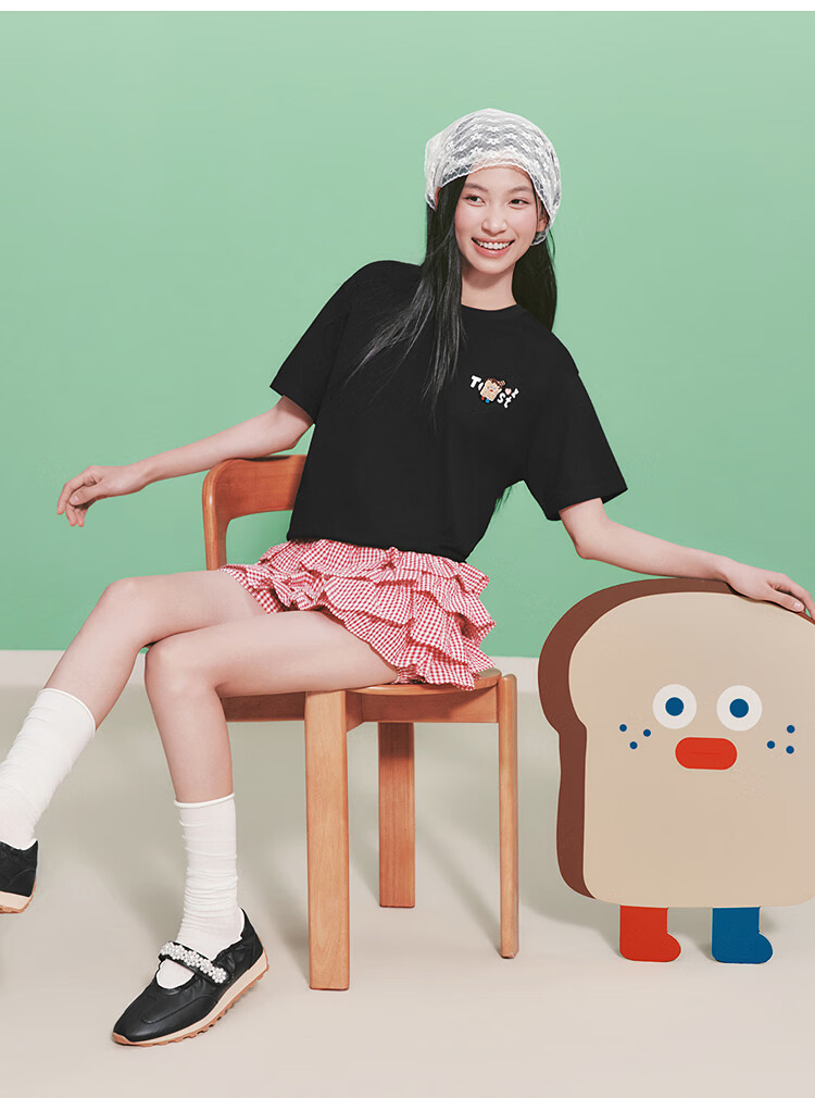 Semir BB Collaboration 100% Cotton Women's Short Sleeve T-Shirt 2026 Summer Breathable Loose Fit Crew Neck Top 109326100021 35