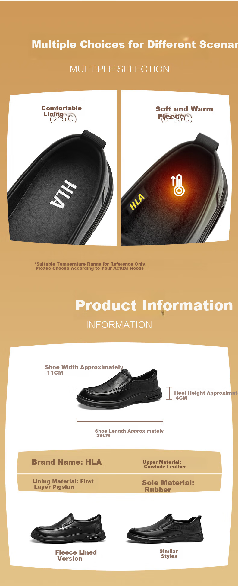 HLA Men's Slip-On Leather Shoes Soft Sole Comfortable Durable Casual HAAPXM1DBA040 Black Size 44 7
