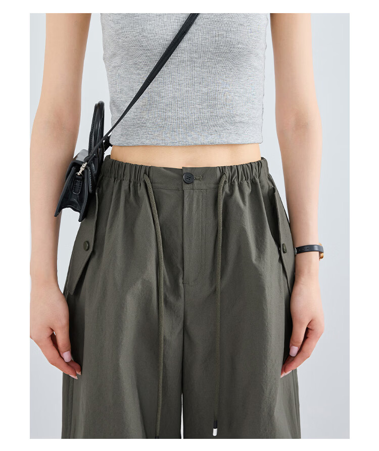 FAESSLIN Women's Military Green Work Pants Summer Thin Quick-Dry Extended Casual Paratrooper Pants American Straight-Leg Wide-Leg Hiking Pants 20