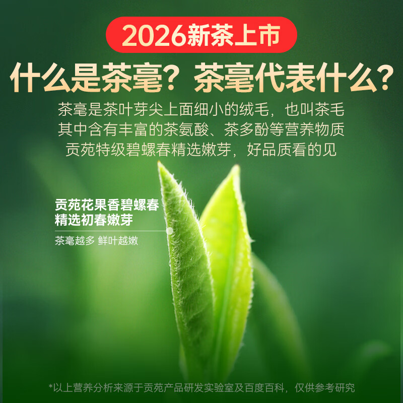 贡苑绿茶2026新茶 苏州特级碧螺春250g 明前嫩芽花果香茶叶散装自己喝