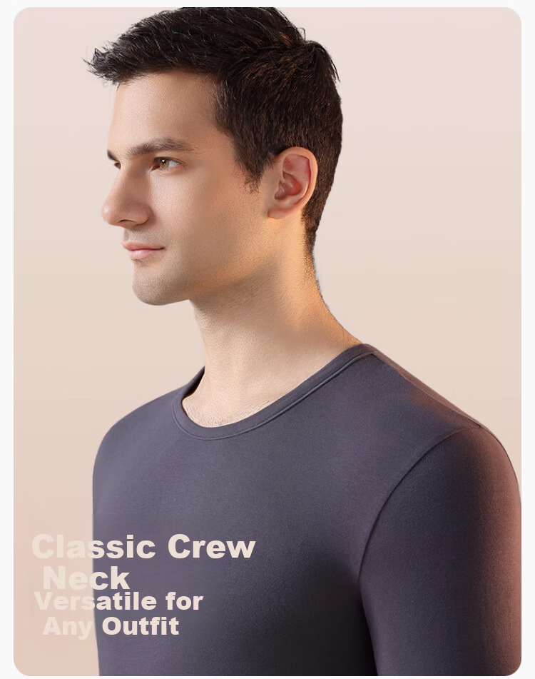 LangSha Men's Thermal Underwear Pure Cotton Set Antibacterial Mite-Resistant Heating Autumn Winter Crew Neck Base Layer Top and Bottom 11